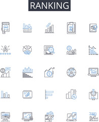 Ranking line icons collection. Evaluation, Grading, Scoring, Rating, Classifying, Ordering, Categorizing vector and linear illustration. Sorting,Judging,Assessing outline signs set