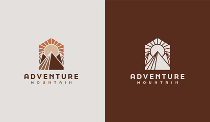 Mountain travel emblems. Camping outdoor adventure emblems, badges and logo patches. Mountain tourism, hiking. Universal creative premium symbol. Vector illustration