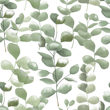 Seamless pattern with leaves. Modern creative design watercolor painting. © helenagl