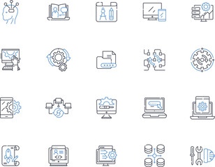 Programming language line icons collection. Syntax, Compiler, Debugger, Variable, Function, Object, Class vector and linear illustration. Method,Interface,Inheritance outline signs set