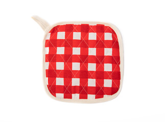 Red kitchen potholder isolated on white background. Kitchenware. Kitchen accessories.