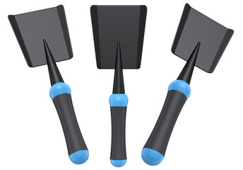 Set of garden tools and supplies for gardener and flower pots in garden