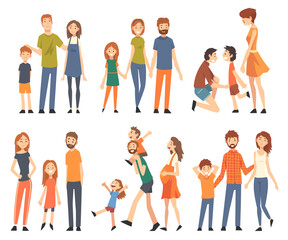 Obraz premium Happy Family with Mother, Father and Kids Spending Time Walking Together Big Vector Set