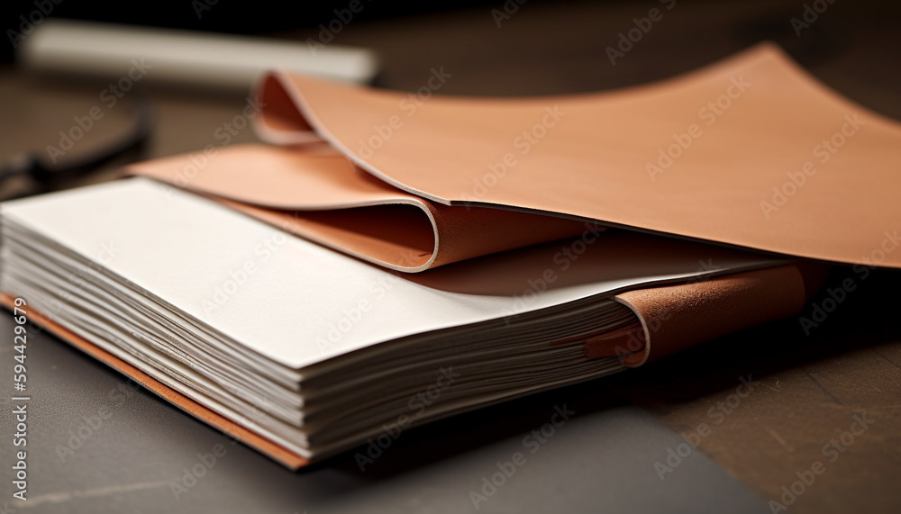 Poster stack of textbooks on table in library generated by ai