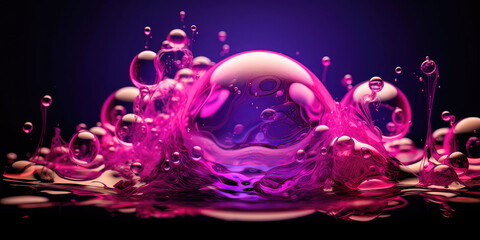 Creative abstract background of soapy purple color with bubbles, refracting colors and tones. Blue, pink and violet water soap. Generative AI.