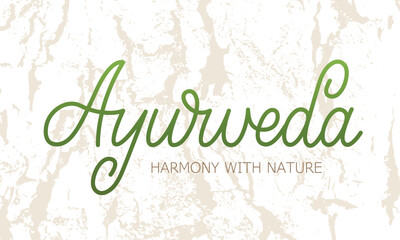 Ayurveda handwritten text. Modern brush calligraphy, hand lettering typography. Script logotype. Stylish calligraphic logo template for ayurvedic shop, market, spa salon, holistic centre