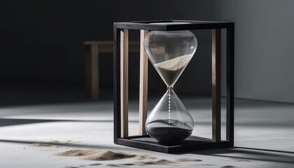 Antique hourglass counts down time fleeting flow generated by AI