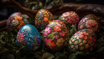 Fototapeta na wymiar Ornate Easter eggs symbolize Christian celebration tradition generated by AI