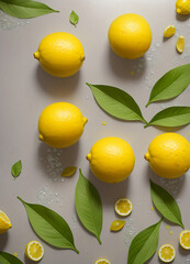 lemons and leaves with crushed ice sprinkles