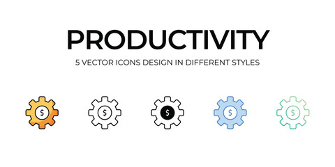 Productivity Icon Design in Five style with Editable Stroke. Line, Solid, Flat Line, Duo Tone Color, and Color Gradient Line. Suitable for Web Page, Mobile App, UI, UX and GUI design.