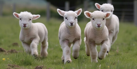 Cute lamb grazes in green meadow pasture generated by AI