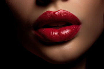Fototapeta premium Close up lips of woman. Intimate moment. Kiss. Generative AI
