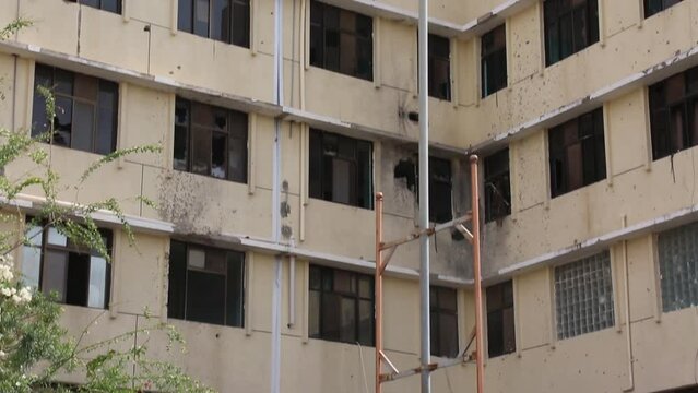 A hospital destroyed due to the violent war in Yemen, Taiz	