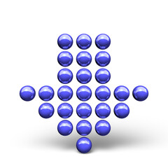 ボールで構成された下向きの青い矢印。ドットの集合 下降と減少を表すアイコン。