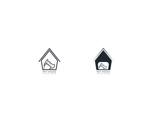 Dog cat pet house logo design template premium, pet logo design suitable for pet shop, store, cafe, business, hotel, veterinary clinic, Domestic animals vector illustration logotype, sign and symbol.
