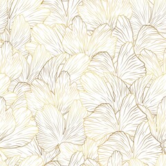 Golden leaves Ginkgo Biloba  background. Luxury floral art line. Gold leaves natural pattern. - 594435242