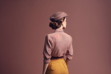 Elegance and vintage dressed woman in dress and hat in 1950s style, created with Generative AI Technology - 594435292
