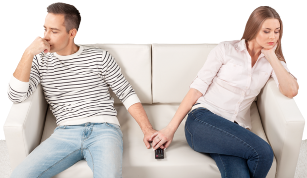 Sad Couple Sitting on the Couch