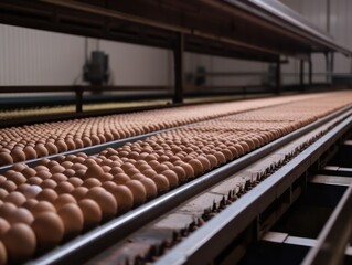 production. egg incubator and conveyor belt for subsequent packaging of eggs. Generative AI