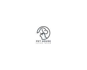 Dog and cat logo design template vector, line of pet logo design suitable for pet shop, store, caffe, business, hotel, veterinary clinic, Domestic animals vector illustration logotype, sign and symbol