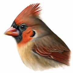 Fototapeta premium Female Northern Cardinal Portrait | Wildlife Watercolour Illustration