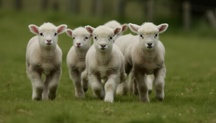 Obraz premium Fluffy white lamb in meadow with ewe generated by AI