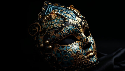 Fototapeta premium Gold colored mask adds mystery to celebration beauty generated by AI