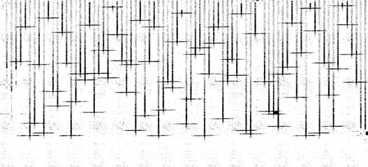 Monochrome texture composed of irregular graphic elements. Distressed uneven grunge background. Abstract vector illustration. Overlay for interesting effect and depth. Isolated on white background.