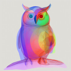 Fototapeta premium Owl Technicolor Colorful Neon White Background Generative AI