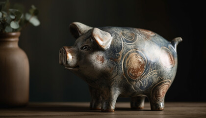 Cute piggy bank figurine a savings decoration souvenir generated by AI