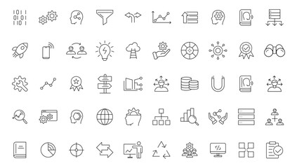  Big data analysis thin line icon set. Data processing outline pictograms for website and mobile app GUI. Digital analytics simple UI, UX vector icons