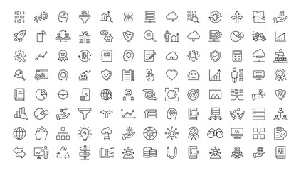  Big data analysis thin line icon set. Data processing outline pictograms for website and mobile app GUI. Digital analytics simple UI, UX vector icons