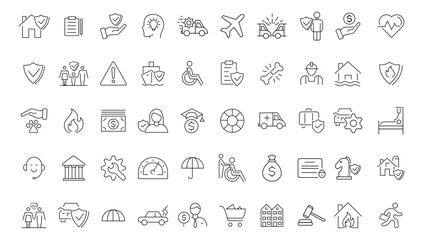  Insurance elements - minimal thin line web icon set. Outline icons collection. Simple vector illustration