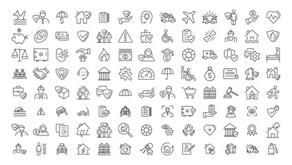 Insurance elements - minimal thin line web icon set. Outline icons collection. Simple vector illustration