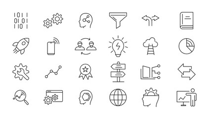 Big data analysis thin line icon set. Data processing outline pictograms for website and mobile app GUI. Digital analytics simple UI, UX vector icons