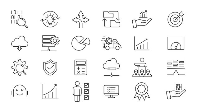 Big data analysis thin line icon set. Data processing outline pictograms for website and mobile app GUI. Digital analytics simple UI, UX vector icons