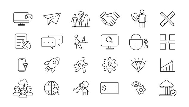 Digital marketing icons set. Content, search, marketing, ecommerce, seo, electronic devices, internet, analysis, social and more line icon.