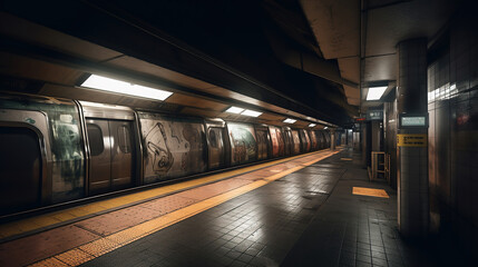 Obraz premium subway platform at night. Generative Ai