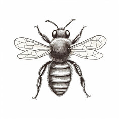 Bumble Bee Drawing Black and White Doodle Sketch on White Background Generative AI