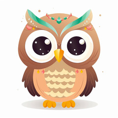 Fototapeta premium Cute Baby Owl on White Icon Vector Generative AI