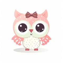Cute Baby Owl on White Icon Vector Generative AI