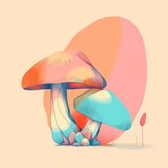 Mushrooms Colorful Muted Illustration Hand Drawn Off White Background Generative AI
