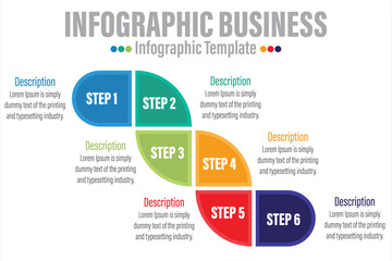 infographics number options template with steps, with 6 Steps, Six 6 option 6 label. Can be used for workflow layout, diagram, business step options, banner, web design.