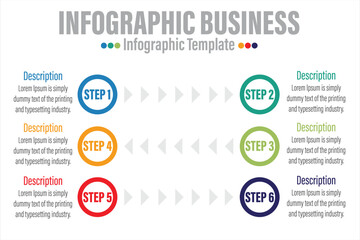 6 Steps, 6 option Modern Timeline diagram with progress circle, presentation vector infographic with circle. Infographic template for business.
