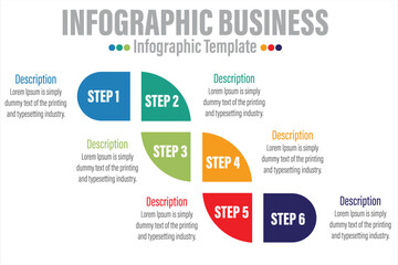 Obraz premium infographics number options template with steps, with 6 Steps, Six 6 option 6 label. Can be used for workflow layout, diagram, business step options, banner, web design.
