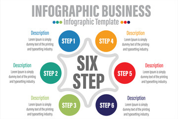 Cyclic and start diagram infographic with circles. Modern infographic design template with 6 options, steps or parts. Flat vector illustration for business presentation.