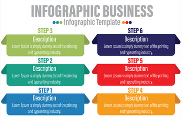 infographics number options template with steps, with 6 Steps, Six 6 option 6 label. Can be used for workflow layout, diagram, business step options, banner, web design.