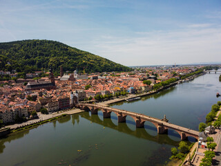Fototapeta na wymiar Aerial view by drone Heidelberg Baden-Wurtemberg Bridge Neckar Germany