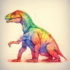 Colorful Neon Dinosaur Drawing Generative AI