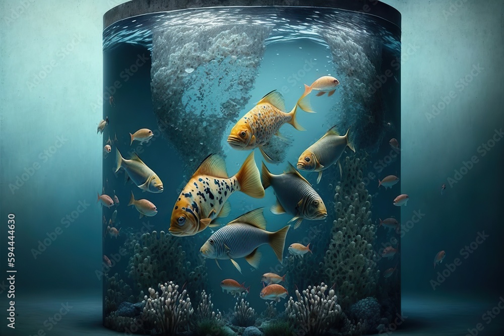 Wall mural extravagant modern luxury fish tank design with tropical fish. ai generated. - Wall murals